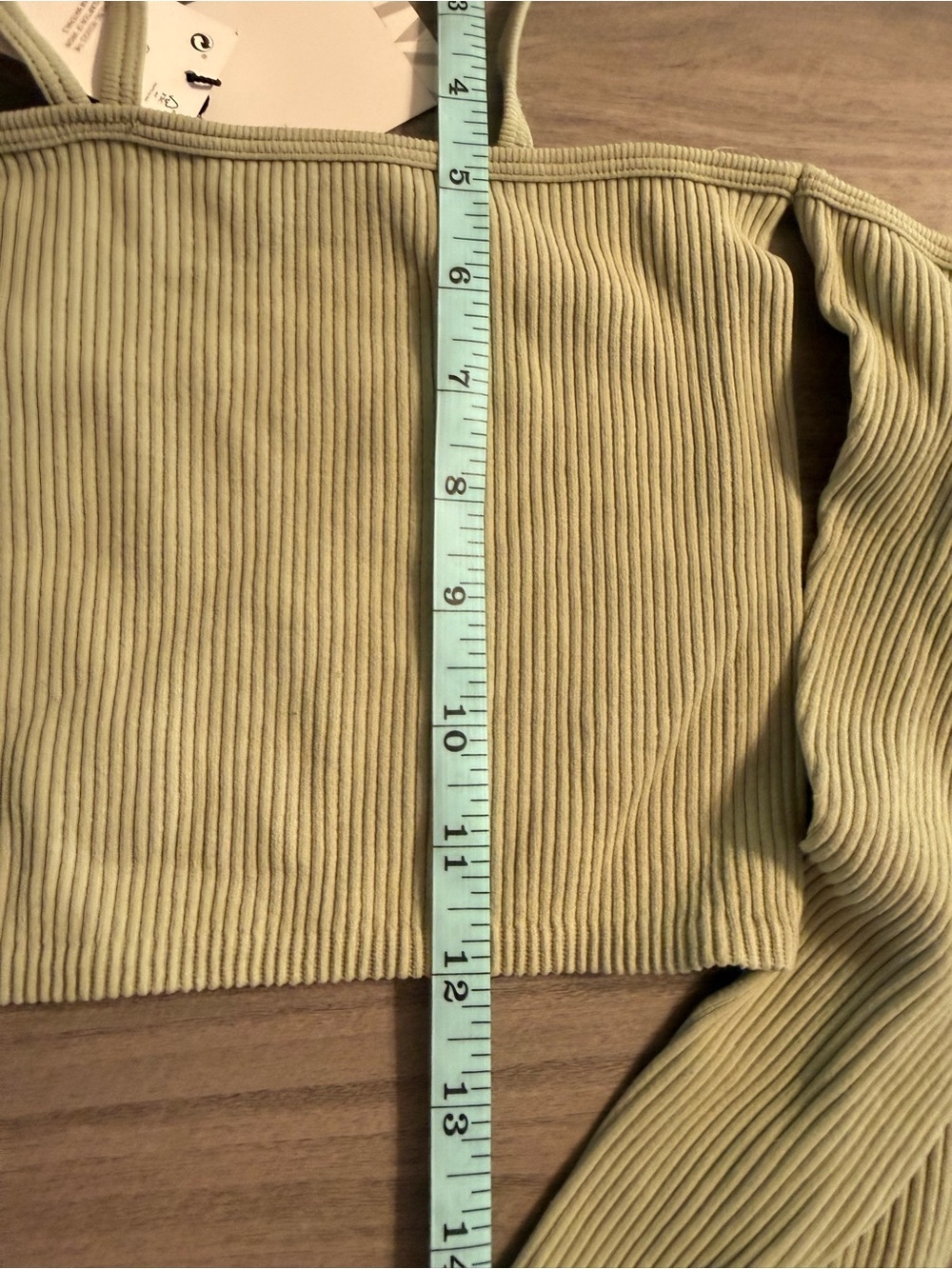 Zara Light Sage Ribbed Off-Shoulder Crop Top with Straps - Picture 3 of 6